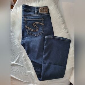 Silver Aiko Bootcut Blue Jeans with Contrast Stitching, Size 32 (hemmed To 29)